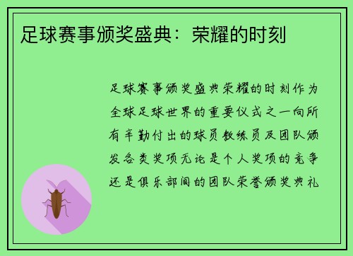 足球赛事颁奖盛典：荣耀的时刻