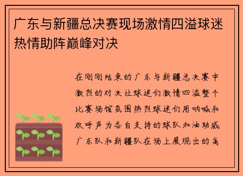 广东与新疆总决赛现场激情四溢球迷热情助阵巅峰对决
