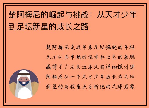 楚阿梅尼的崛起与挑战：从天才少年到足坛新星的成长之路