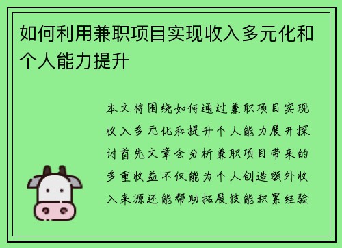 如何利用兼职项目实现收入多元化和个人能力提升
